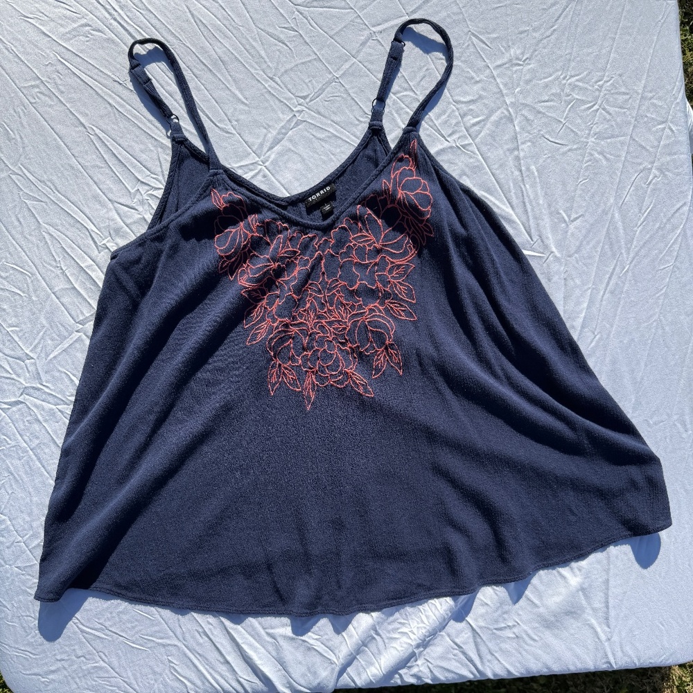 Torrid Flowy Tank w/ embroidered Coral Floral detail